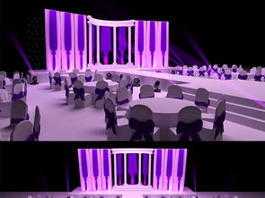 高端時尚紫色歐式婚禮舞臺設(shè)計3D模型下載